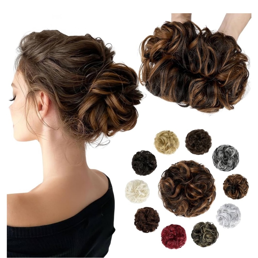 Med Brown with Auburn  Hair Messy Bun Scrunchie Extension
